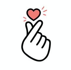 Obraz premium Finger Heart Gesture Illustration – Cute Hand Pose with Red Heart Symbol and Korean Love Expression