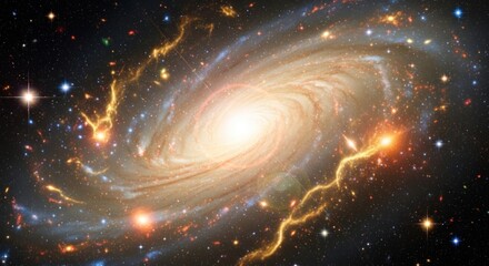 A breathtaking spiral galaxy swirls with bright core and detailed arms set against a dark expanse