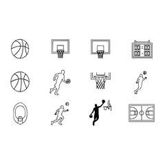 Obraz premium Basketball Court Elements Line Icon Collection