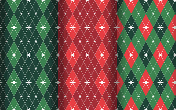 Red and green argyle pattern with white starbursts