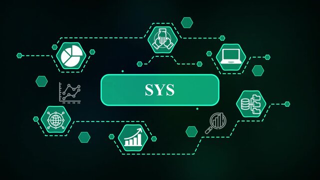 System concept with connected icons and the word SYS | Advanced 4K Business Visualization