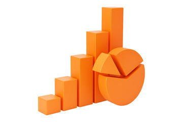 Growing bar graphs and pie chart - Financial analysis, business finance concept. isolated on a white background