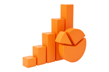 Growing bar graphs and pie chart - Financial analysis, business finance concept. isolated on a white background