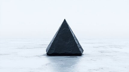 A dark, triangular object sits in a vast, icy expanse.