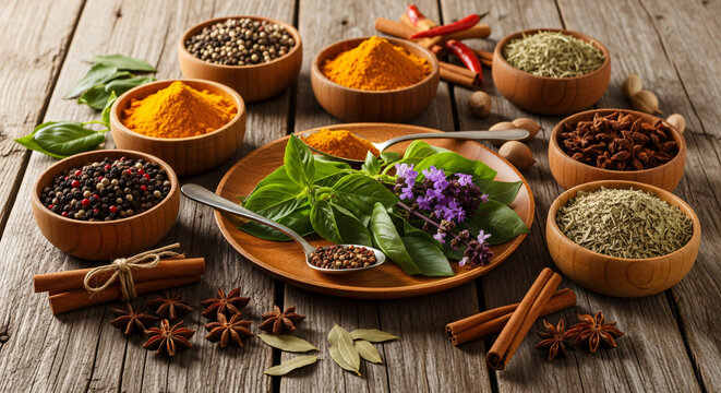 Traditional Ayurvedic dosha balancing concept featuring vata, pitta, and kapha elements, beautifully illustrated with natural earthy tones and organic shapes on a rustic wooden background. See Less