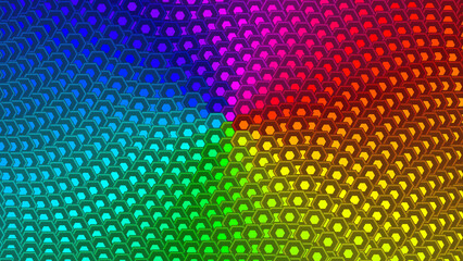 Neon Vortex Hexagon Pattern - Futuristic Abstract Spiral Grid - Glowing Cyber Energy Background