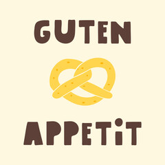 German Pretzel Illustration Vector art of pretzel with text Guten Appetit. Ideal for bakery branding, snack packaging and German cultural events.