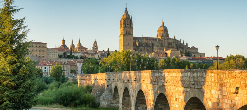 Historic cityscape of Salamanca at sunset, Spain
