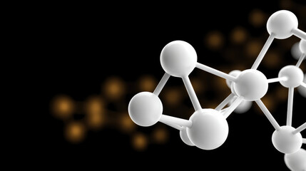 Molecule structure white atom sphere scientific model black background chemistry technology abstract 3D render