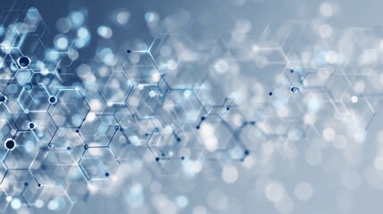 Abstract digital background featuring hexagonal structures and bokeh effects in shades of blue, representing technology and innovation.