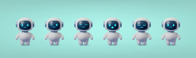 Set robot emojis vector communication icons for digital use. Chatbot face emojis showcase various expressions communication icons online. Digital template mobile application asset.