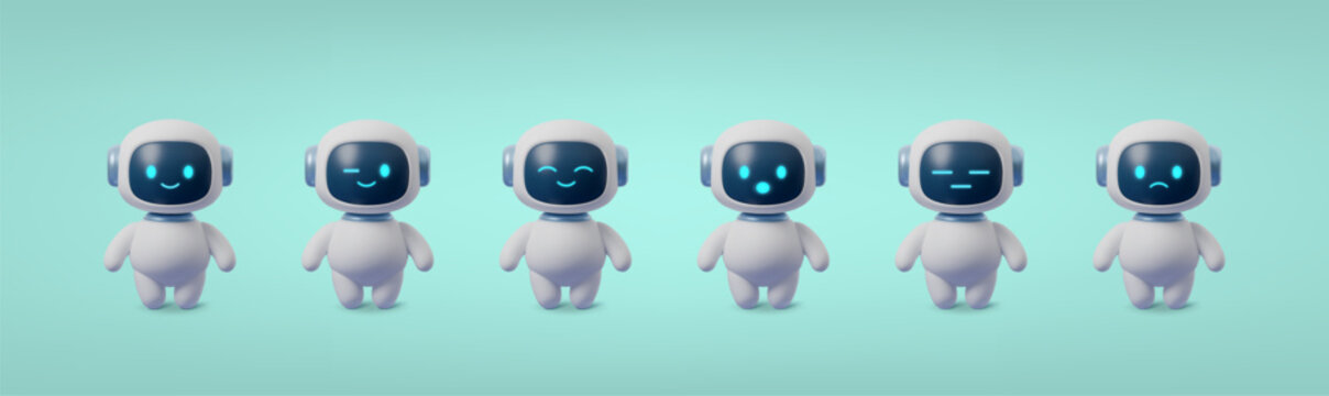Set robot emojis vector communication icons for digital use. Chatbot face emojis showcase various expressions communication icons online. Digital template mobile application asset.