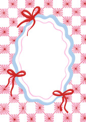 Oval frame with bows on a checkered pattern