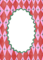 Oval frame on a diamond pattern background
