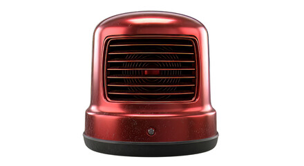 Retro futuristic metallic red portable air purifier or small heater with a glossy finish for design concepts on transparent background