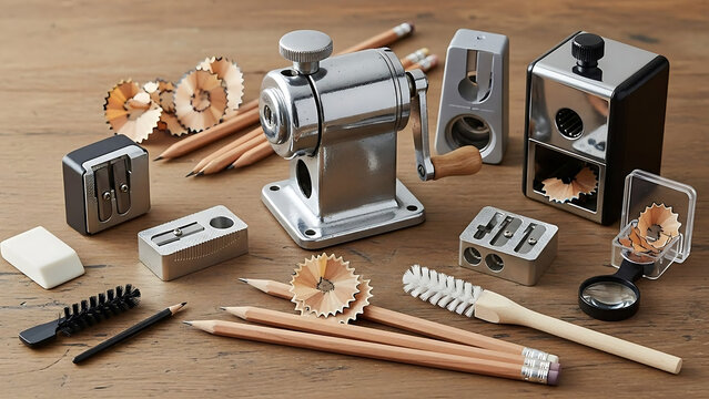 pencil sharpener and shavings, pencil and sharpener, Sharpening pencils, pencil and sharpener - Powered by Adobe