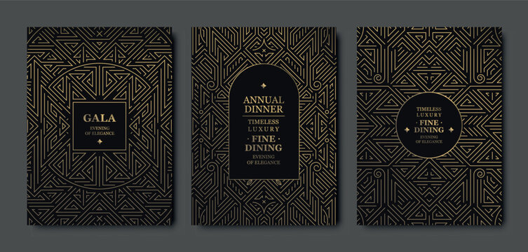 Luxury gold art deco background with geometric lines, elegant borders, vintage gatsby patterns. Premium vector illustrations for wedding cards, party invitations, VIP gala designs, labels