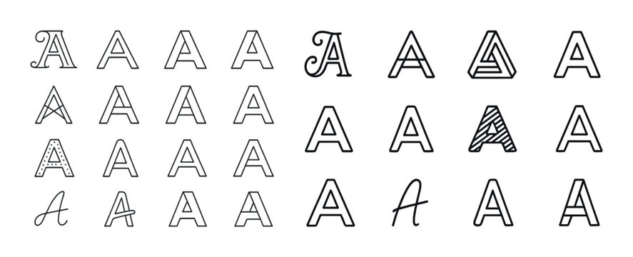 Diverse styles of the letter a in various fonts and designs