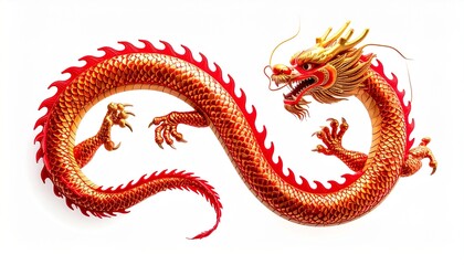 Fototapeta premium Golden Red Chinese Dragon Sculpture Symbolizing Strength and Lunar New Year Luck
