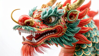 Fototapeta premium Colorful Chinese Dragon Head Sculpture Symbolizing Power and Lunar New Year