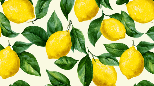 Italian lemon background. Sunny Amalfi coast poster design with fresh lemons, Italian summer motifs, Mediterranean ornaments. Vintage lemon pattern coastal illustration.