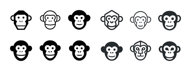 Plakat Variety of monkey icon designs in black and white styles