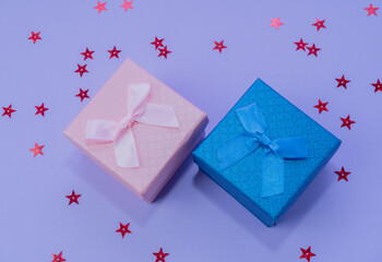 Colorful gift boxes with ribbons 