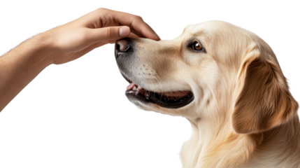 Dog with Person's Hand on Transparent Background