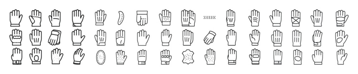 Fototapeta premium Variety of hand glove icons in black and white line art style