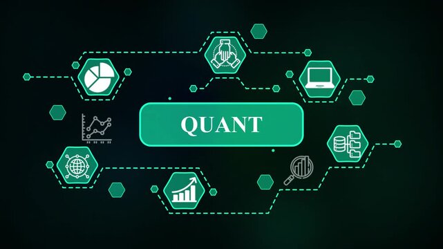 Quant technology concept with connected icons and text| Advanced 4K Business Visualization
