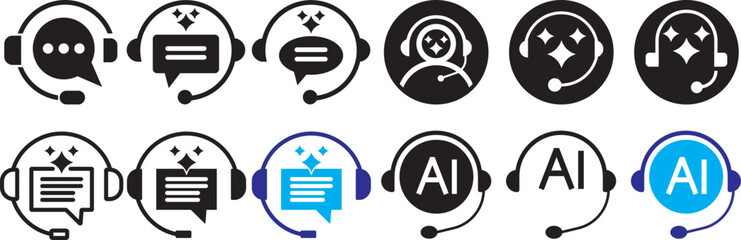customer support ai icon set. support and communication concept.  chat headphone sign. Customer Support and Communication. Ideal for virtual help tools.  Ideal for virtual help tools 