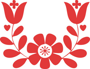 Red Folk Art Floral & Heart Motif Set