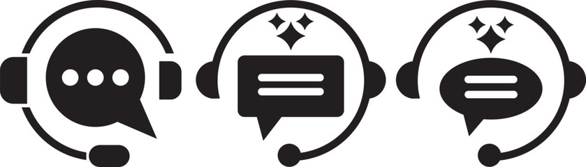 customer support ai icon set. support and communication concept.  chat headphone sign. Customer Support and Communication. Ideal for virtual help tools.  Ideal for virtual help tools 