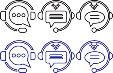 customer support ai icon set. support and communication concept.  chat headphone sign. Customer Support and Communication. Ideal for virtual help tools.  Ideal for virtual help tools 