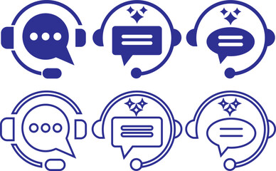customer support ai icon set. support and communication concept.  chat headphone sign. Customer Support and Communication. Ideal for virtual help tools.  Ideal for virtual help tools 