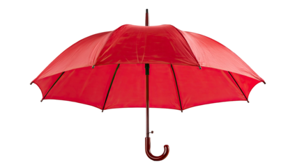 Vibrant red open umbrella providing protection from rain or sun isolated on transparent background