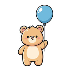 Cute cartoon teddy bear holding a blue balloon isolated on transparent background isolated on white background silhouette