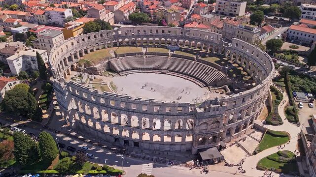 Drone video of Arena (Amphitheatre) Pula in Croatia