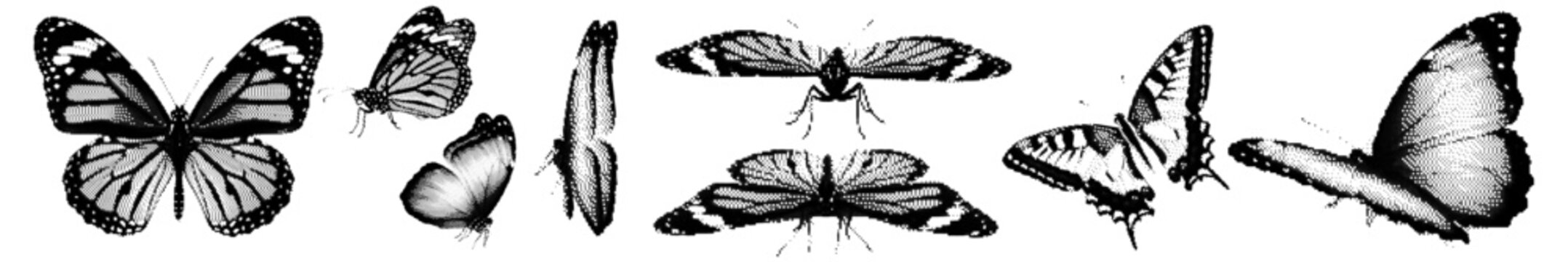 set of halftone butterfly dither effect