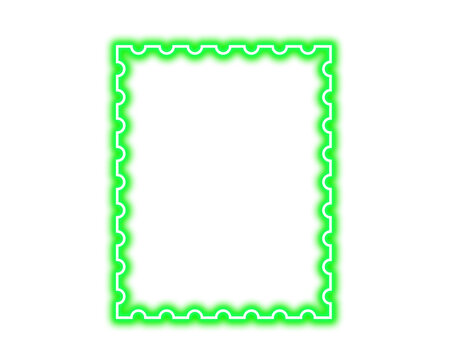 Neon green glowing postage stamp border frame design element on transparent background - Powered by Adobe