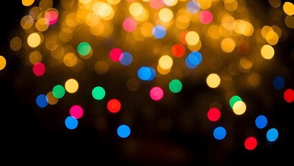 Colorful bokeh lights abstract background with warm yellow dominance, blurred festive christmas or party atmosphere, isolated on white