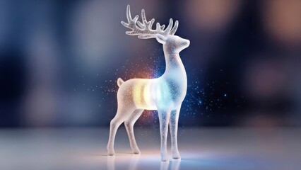 Elegant Frosted Glass Reindeer Sculpture With a Glowing Inner Sparkle Core Digital Render