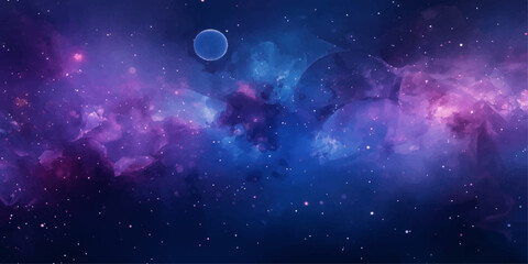 Abstract blue dark cosmos background with stars, light, and nebula © hossain