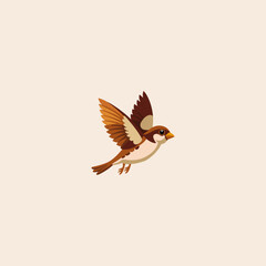 Fototapeta premium Sparrow flying icon flat vector design.