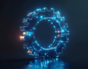 Abstract Digital Gear Mechanism: Artificial Intelligence (AI) Process, Technology Engineering, and Machine Learning Concept