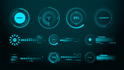 Futuristic HUD Loading Bars and UI Elements Set – Sci-Fi Progress Indicators © Kuat