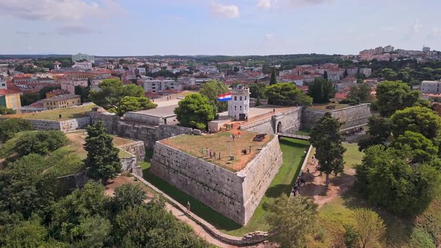 Drone video of Citadel (Ka&scaron;tel) in Pula, Croatia