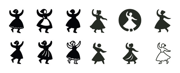 Fototapeta premium Silhouette dance poses of women in traditional dresses