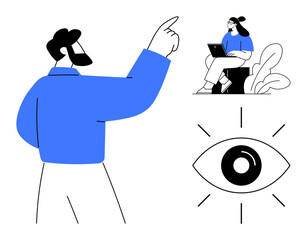 Team collaboration. Visual design highlighting team collaboration and communication through modern tech. Team collaboration for projects, online meetings, education, tech solutions, creativity