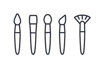Five different shaped cosmetic makeup brushes simple outline icons
